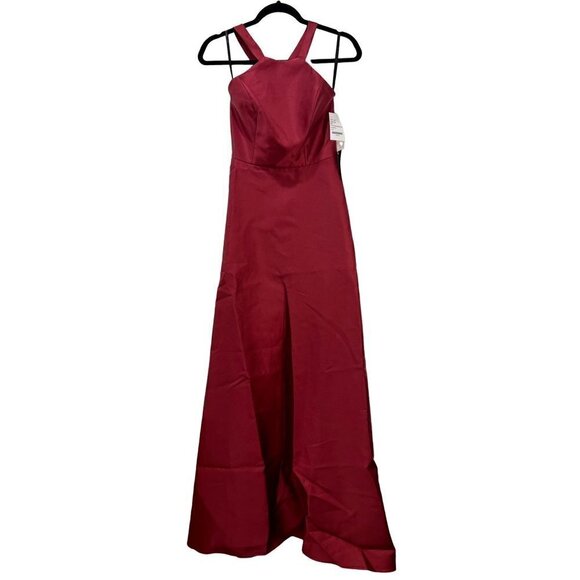 NWT Alfred Sung Size 2 Lace-Up Back Satin Twill A-Line Gown - Burgundy MSRP $25 - Picture 3 of 12